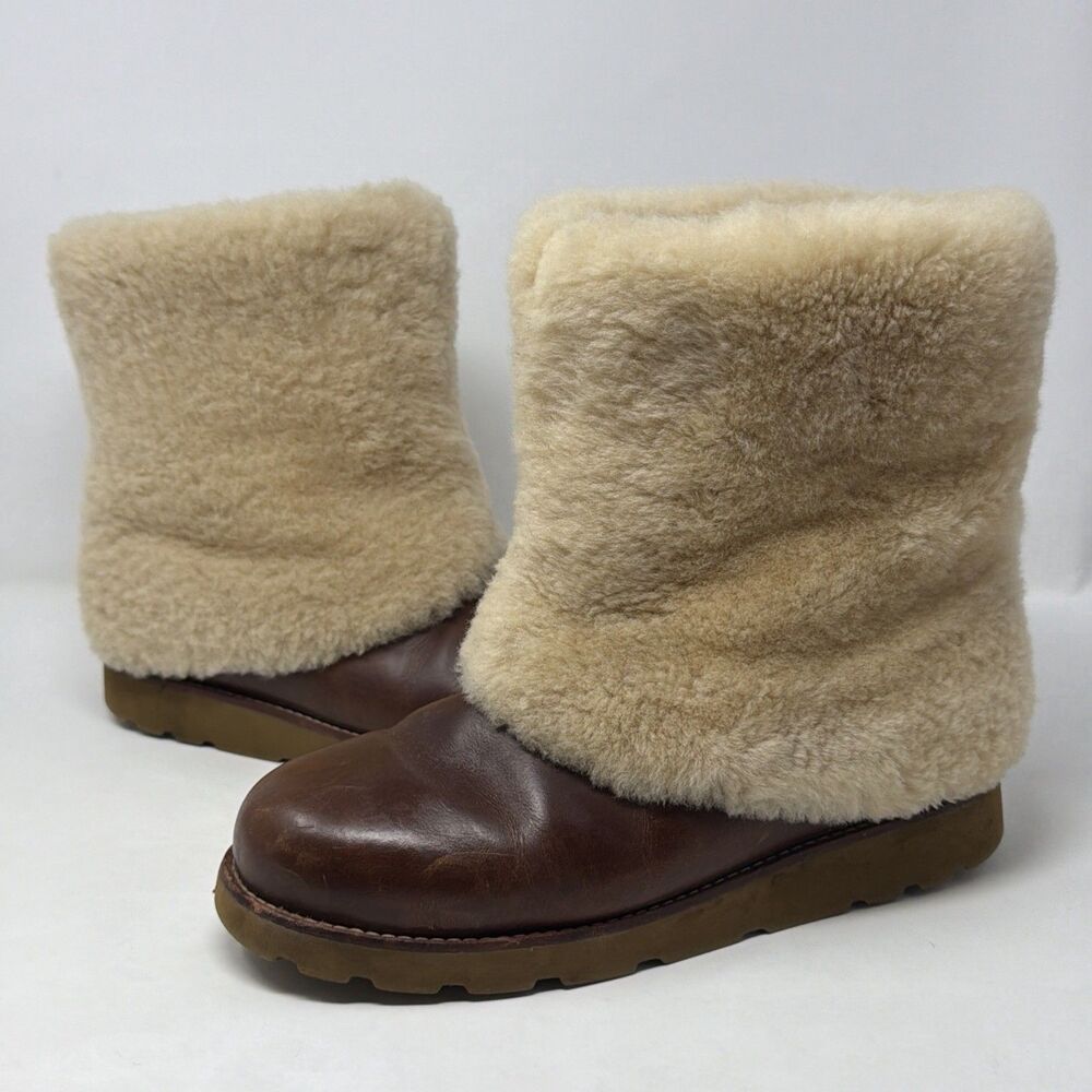 UGG Maylin 1001761 Brown Leather Sheepskin Boots Women’s 9 Rare